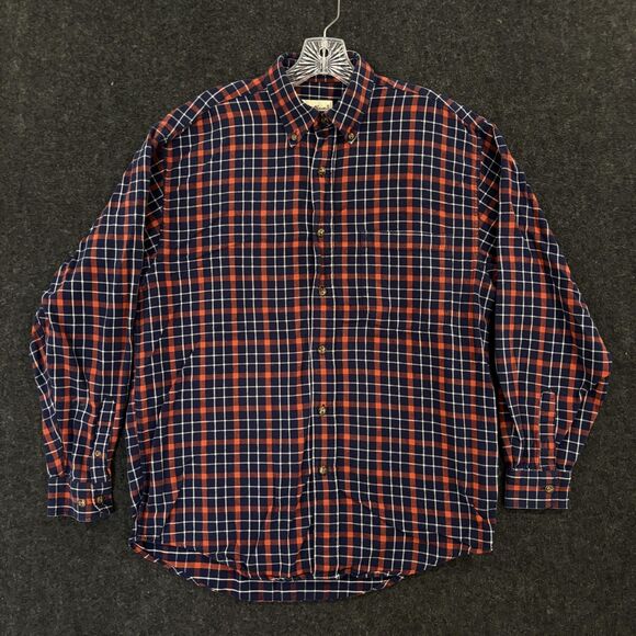 Eddie Bauer Shirt Men's Small Blue Orange Plaid Flannel Button Down Classic Fit - Picture 1 of 9